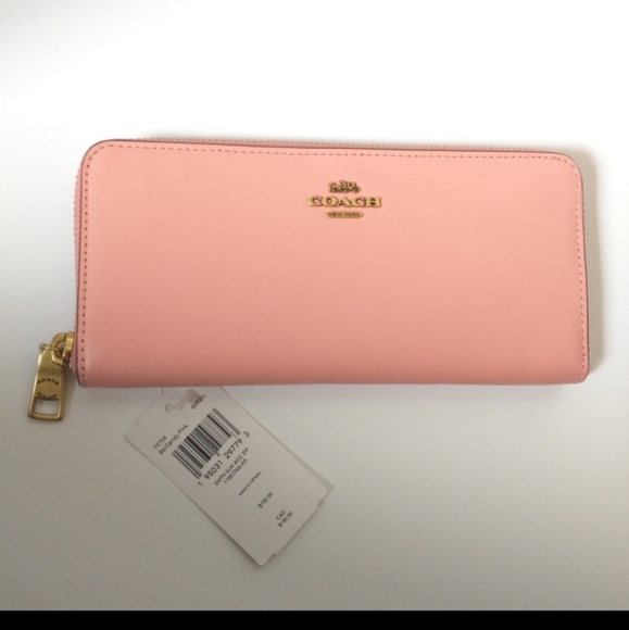New! COACH Logo Slim Accordion Zip Smooth Leather Wallet B4/Candy Pink - Picture 2 of 5